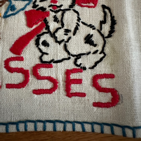 Vintage Embroidered Linen Tea Towel 1950 Cat Dog - Picture 7 of 12